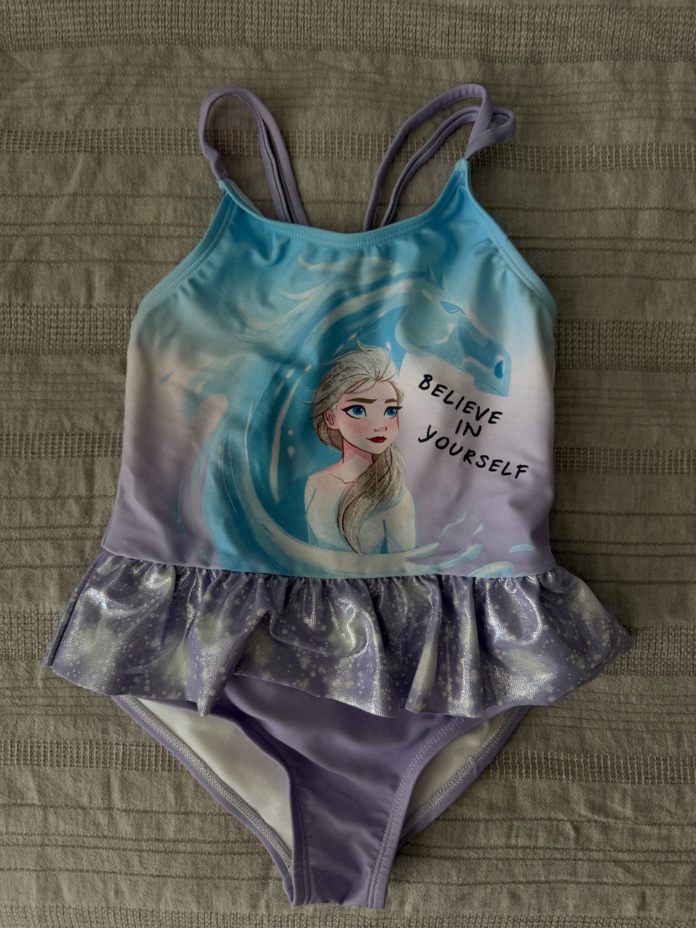 Disney Girls One-Piece Elsa Frozen Swimsuit in Blue and Lavender 3T